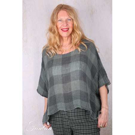 Grizas Top 52745-L-416 en lin gaufré vert