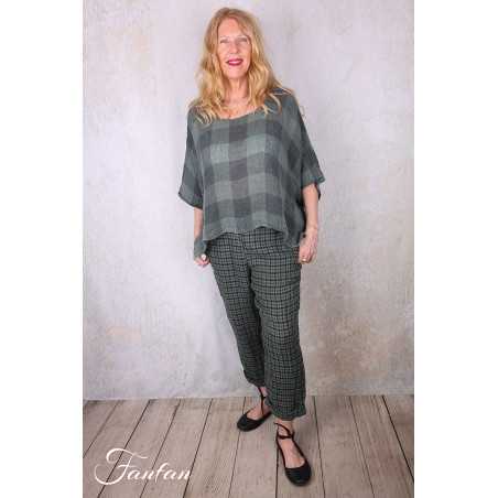 Grizas Top 52745-L-416 en lin gaufré vert