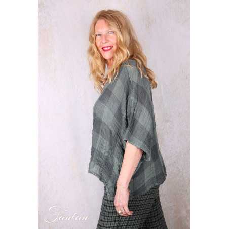 Grizas Top 52745-L-416 en lin gaufré vert