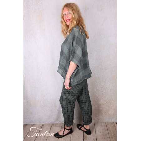 Grizas Top 52745-L-416 en lin gaufré vert