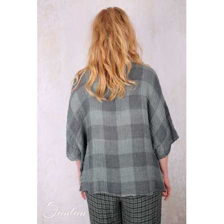 Grizas Top 52745-L-416 en lin gaufré vert
