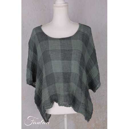 Grizas Top 52745-L-416 en lin gaufré vert