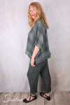 Grizas Pantalon 3713-L-425 lin gaufré petit carreau vert et noir