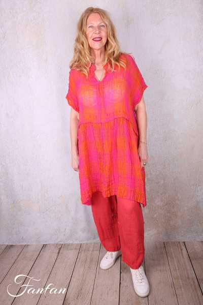 Grizas Tunique 52744-L-417 lin gaufré rouge et orange