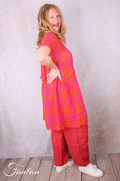 Grizas Tunique 52744-L-417 lin gaufré rouge et orange