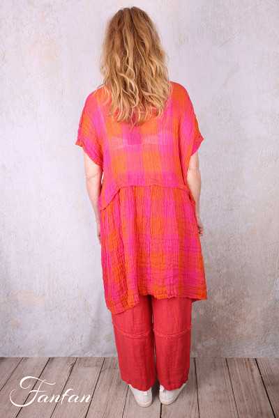 Grizas Tunique 52744-L-417 lin gaufré rouge et orange