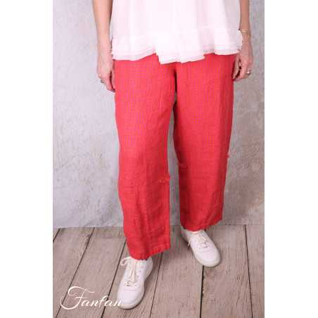 Grizas Pantalon 3858-L-422 en lin gaufré rouge et orange