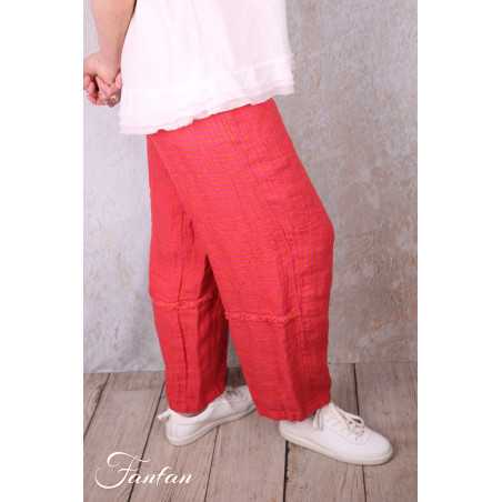 Grizas Pantalon 3858-L-422 en lin gaufré rouge et orange