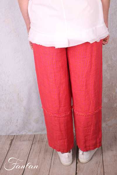 Grizas Pantalon 3858-L-422 en lin gaufré rouge et orange
