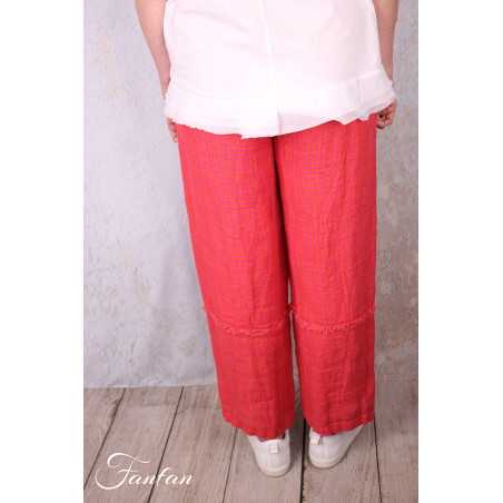 Grizas Pantalon 3858-L-422 en lin gaufré rouge et orange