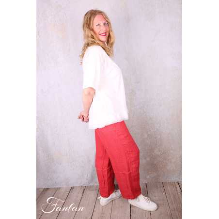 Grizas Pantalon 3858-L-422 en lin gaufré rouge et orange