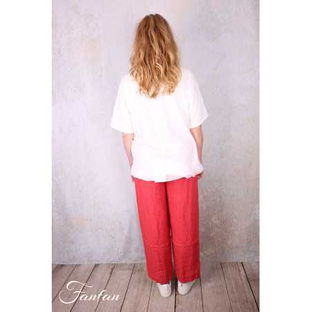 Grizas Pantalon 3858-L-422 en lin gaufré rouge et orange