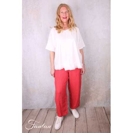 Grizas Pantalon 3858-L-422 en lin gaufré rouge et orange