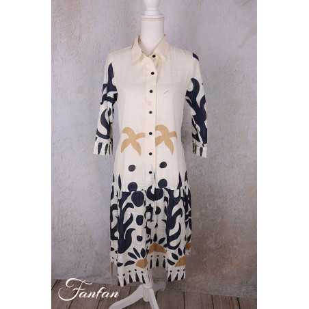 Orientique Robe Nazca 40194 Tie Waist Print