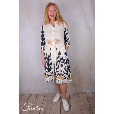 Orientique Robe Nazca 40194 Tie Waist Print