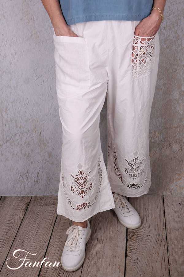 Ewa i Walla Pantalon Ejrin white 11441 Dentelle Coton Bio