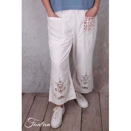 Ewa i Walla Pantalon Ejrin white 11441 Dentelle Coton Bio