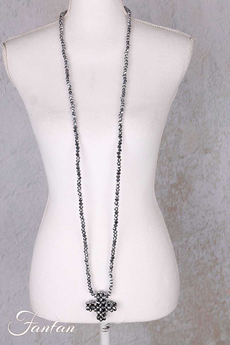 PLÜ-Plus la Vie Collier long perles grises avec Plus