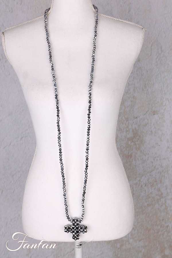 PLÜ-Plus la Vie Collier long perles grises avec Plus