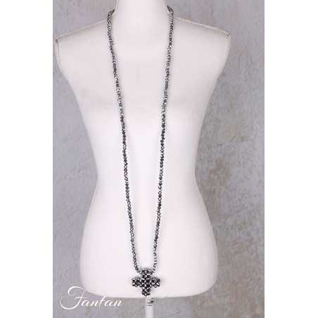 PLÜ-Plus la Vie Collier long perles grises avec Plus