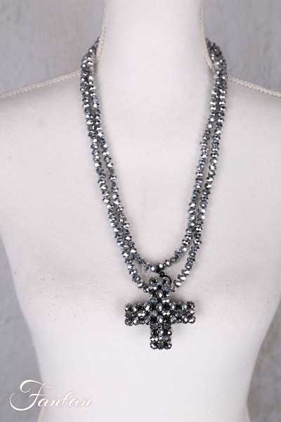 PLÜ-Plus la Vie Collier long perles grises avec Plus