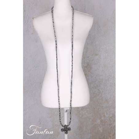 PLÜ-Plus la Vie Collier extra long perles grises avec Plus