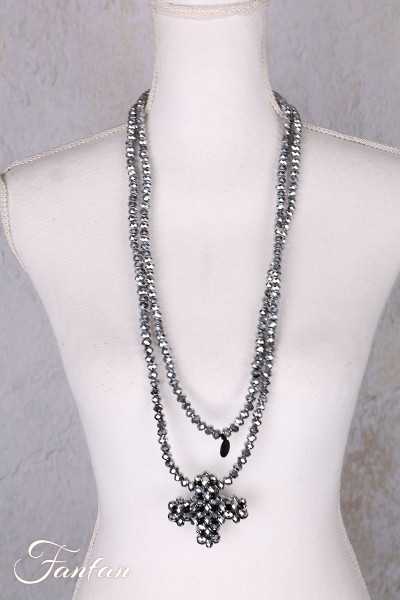 PLÜ-Plus la Vie Collier extra long perles grises avec Plus