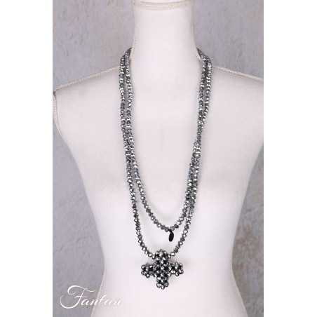 PLÜ-Plus la Vie Collier extra long perles grises avec Plus