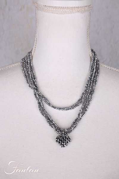 PLÜ-Plus la Vie Collier perles grises Mini heart silver 1569