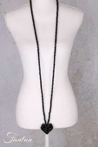 PLÜ-Plus la Vie collier long perles noir accross heart long 1536