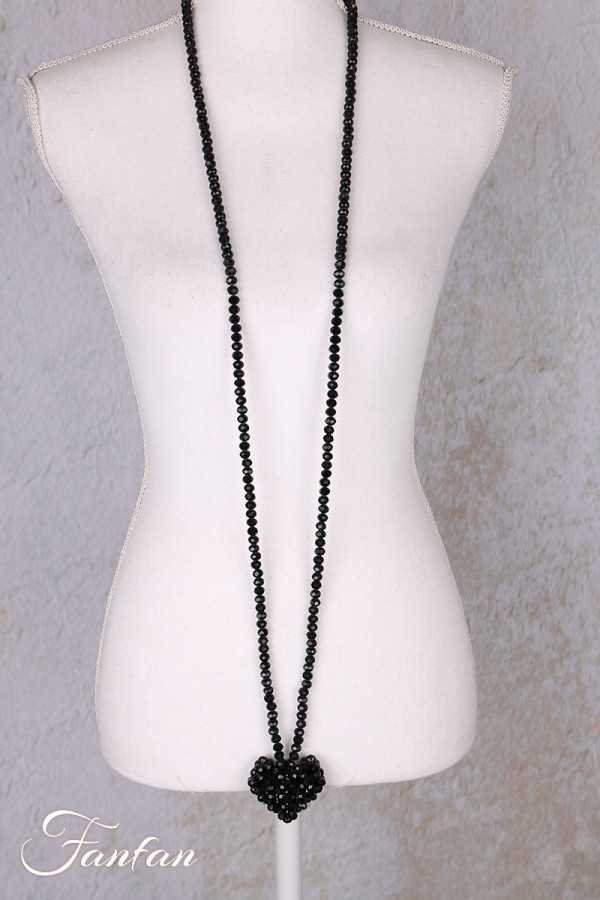 PLÜ-Plus la Vie collier long perles noir accross heart long 1536