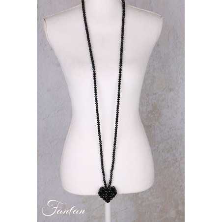 PLÜ-Plus la Vie collier long perles noir accross heart long 1536