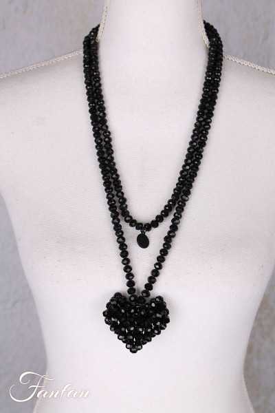 PLÜ-Plus la Vie collier long perles noir accross heart long 1536