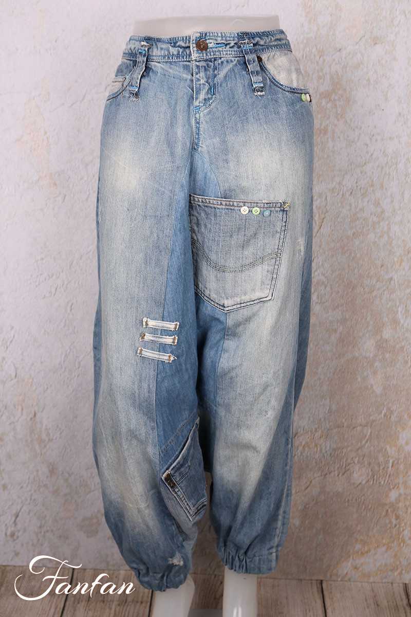 Créateur Sue Pantalon sarouel Patchwork jean's délavé