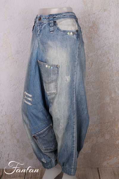 Créateur Sue Pantalon sarouel Patchwork jean's délavé