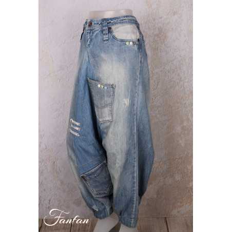 Créateur Sue Pantalon sarouel Patchwork jean's délavé