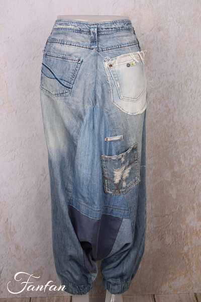 Créateur Sue Pantalon sarouel Patchwork jean's délavé