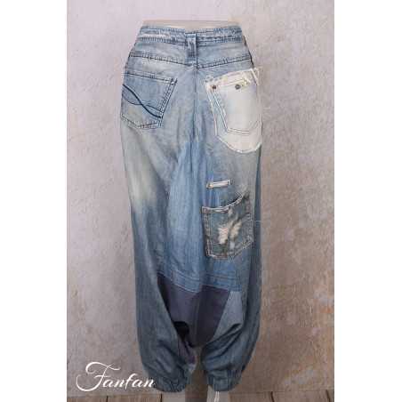 Créateur Sue Pantalon sarouel Patchwork jean's délavé