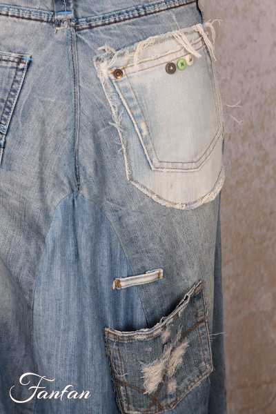 Créateur Sue Pantalon sarouel Patchwork jean's délavé