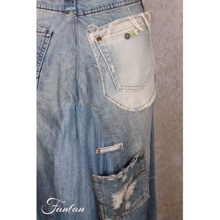 Créateur Sue Pantalon sarouel Patchwork jean's délavé