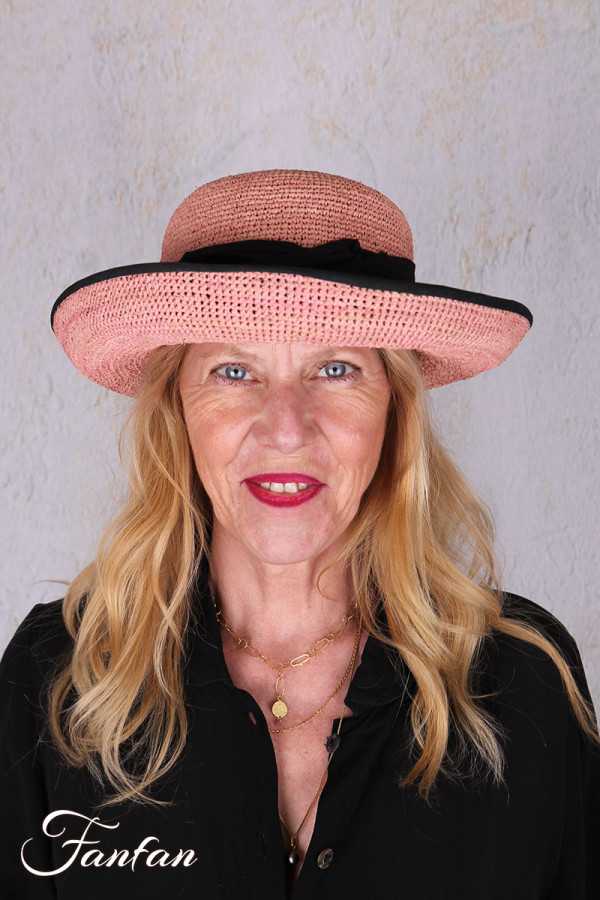 Rabarany Chapeau de soleil en raphia Rose B9F