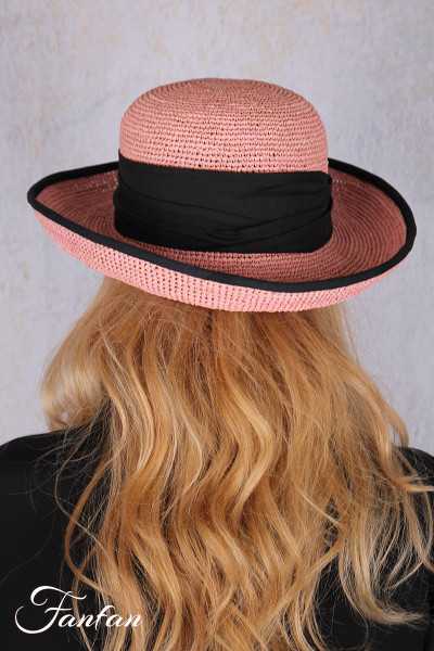 Rabarany Chapeau de soleil en raphia Rose B9F