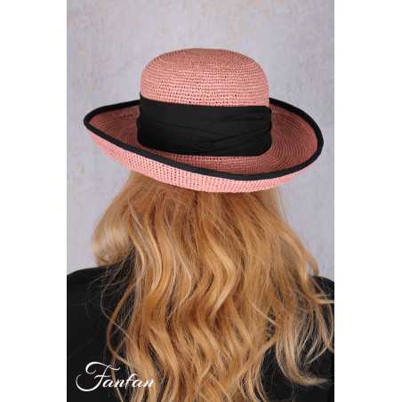 Rabarany Chapeau de soleil en raphia Rose B9F
