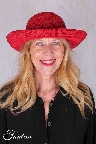 Rabarany Chapeau de soleil en raphia Rouge B9NU