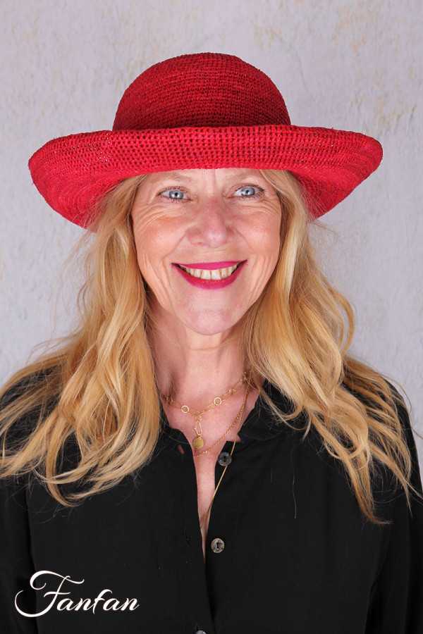 Rabarany Chapeau de soleil en raphia Rouge B9NU