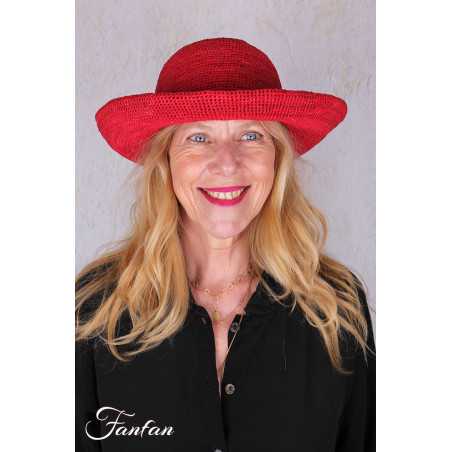 Rabarany Chapeau de soleil en raphia Rouge B9NU