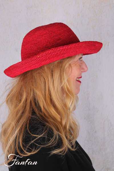 Rabarany Chapeau de soleil en raphia Rouge B9NU