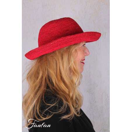 Rabarany Chapeau de soleil en raphia Rouge B9NU