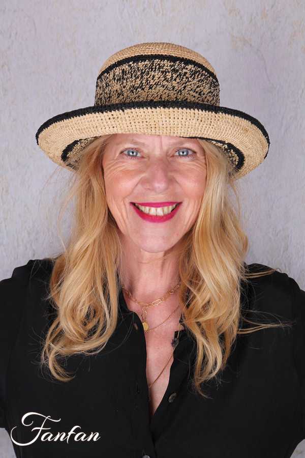 Rabarany Chapeau de soleil en raphia Metis noir et lin B9NU