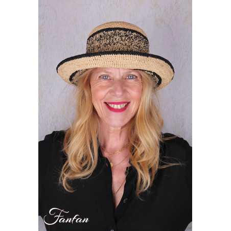 Rabarany Chapeau de soleil en raphia Metis noir et lin B9NU